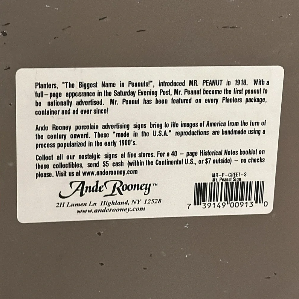 Vintage Mr. Peanut Porcelain (Enamel) Advertising Sign by Ande Rooney™️ - Picture 2 of 14